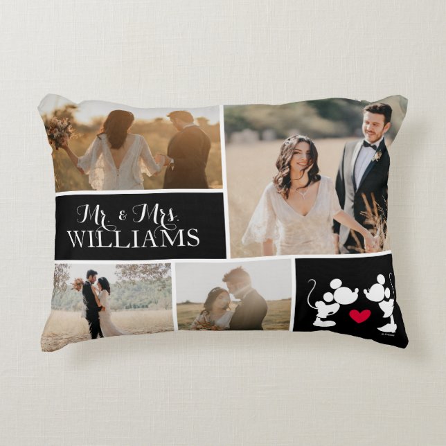 Mickey &  Minnie Mr. & Mrs. Wedding Photo Collage Accent Pillow (Front)