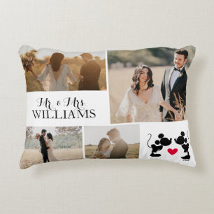 Mickey & Minnie Mr. & Mrs. Wedding Photo Collage Accent Pillow