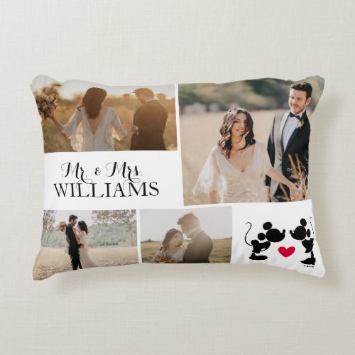 Mickey   Minnie Mr  Mrs Wedding Photo Collage Accent Pillow