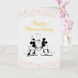 Mickey & Minnie Pink Confetti Anniversary Foil Greeting Card
