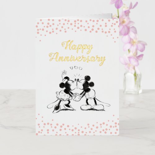 Mickey & Minnie Pink Confetti Anniversary Foil Greeting Card