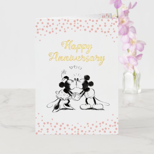 Mickey & Minnie Pink Confetti Anniversary Foil Greeting Card
