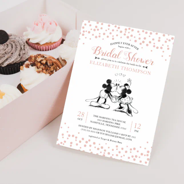 Mickey & Minnie | Pink Confetti Bridal Shower Invitation | Zazzle