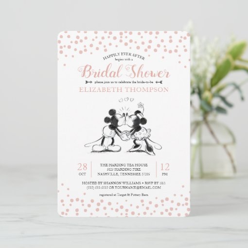 Mickey & Minnie | Pink Confetti Bridal Shower Invitation | Zazzle