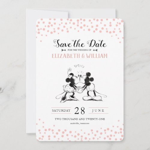 Mickey  Minnie  Pink Confetti Save the Date Invitation