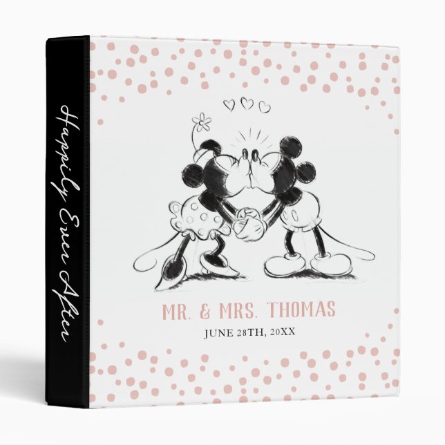 Mickey & Minnie | Pink Confetti Wedding 3 Ring Binder (Front/Spine)