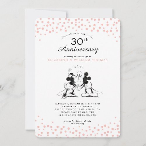 Mickey  Minnie Pink Confetti Wedding Anniversary Invitation
