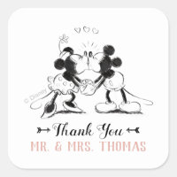 Mickey & Minnie | Pink Confetti Wedding Square Sticker