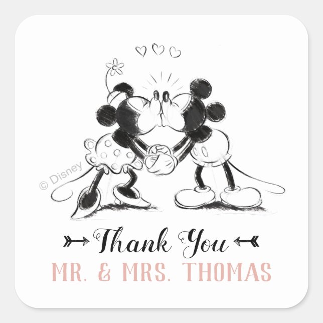 Mickey & Minnie | Pink Confetti Wedding Square Sticker (Front)