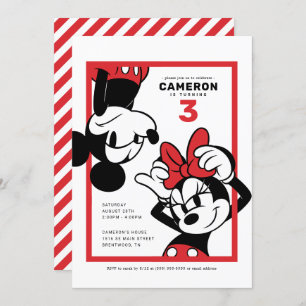 Mickey & Minnie Red & Black Birthday Invitation