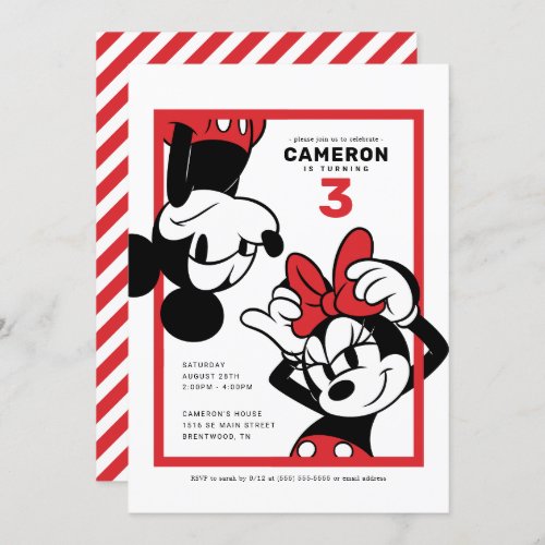 Mickey  Minnie Red  Black Birthday Invitation