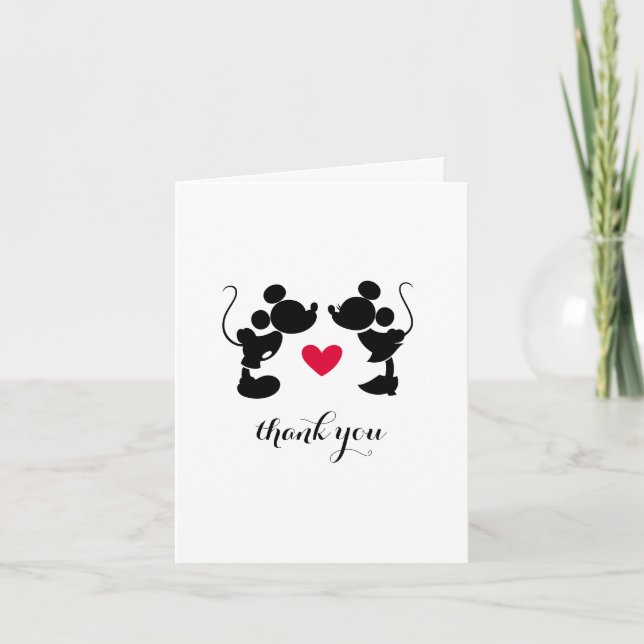 Mickey & Minnie Silhouette Bridal Shower Thank You Card (Front)