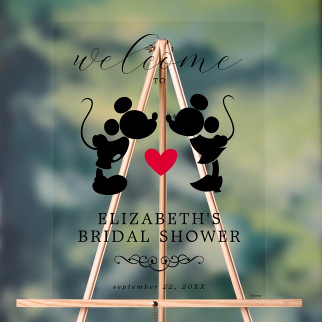 Mickey & Minnie Silhouette Bridal Shower Welcome Acrylic Sign (Neutral)
