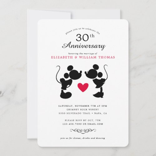 Mickey  Minnie  Silhouette Wedding Anniversary Invitation