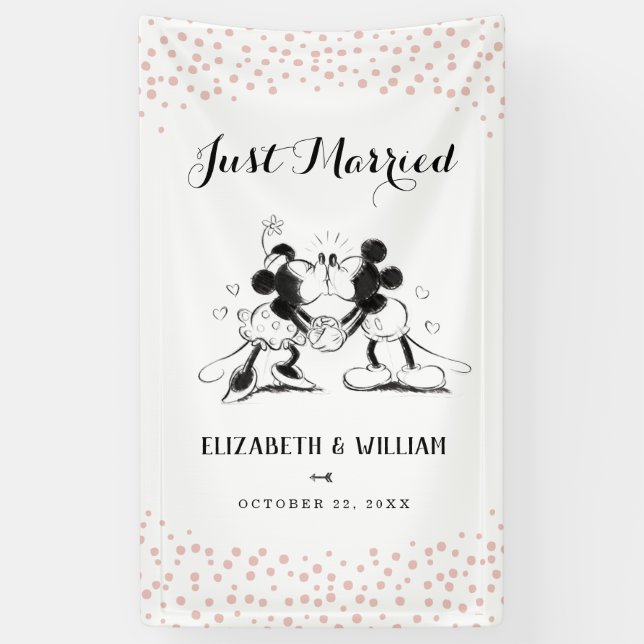 Mickey & Minnie Sketch | Just Married Banner (Vertical)