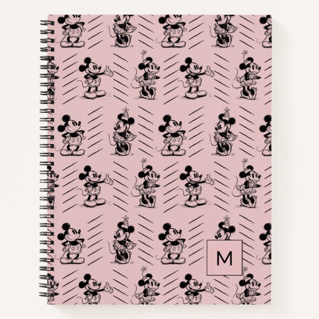 Mickey & Minnie | Sketch Pattern - Monogram Notebook (Front)