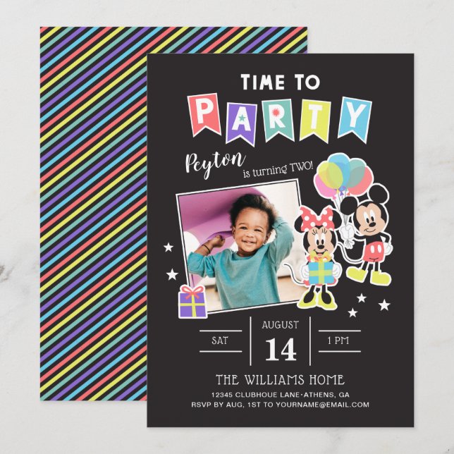 Mickey & Minnie | Time to Party - Photo Invitation (Front/Back)