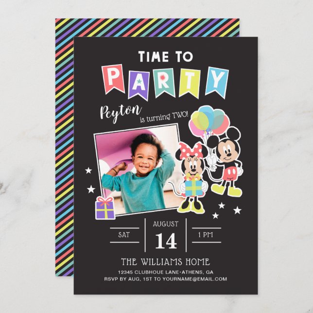 Mickey & Minnie | Time to Party - Photo Invitation (Front/Back)