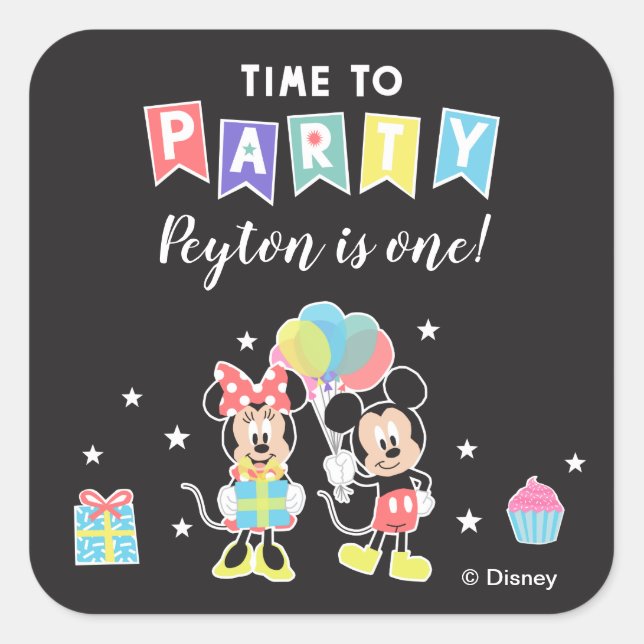 Mickey & Minnie | Time to Party Square Sticker (Front)