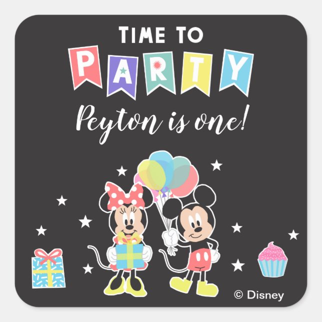 Mickey & Minnie | Time to Party Square Sticker (Front)