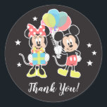Mickey & Minnie | Time to Party Thank You Classic Round Sticker<br><div class="desc">Celebrate your Mickey and Minnie themed Birthday Party with these customizable party stickers.  Personalize by adding your own custom message.</div>