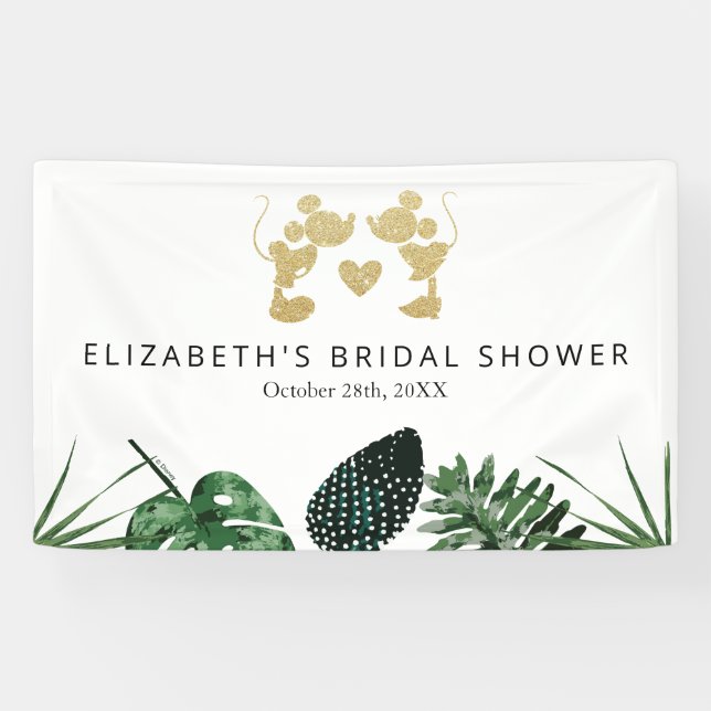 Mickey & Minnie | Tropical Faux Gold Bridal Shower Banner (Horizontal)