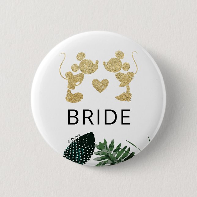 Mickey & Minnie | Tropical Faux Gold Bridal Shower Button (Front)