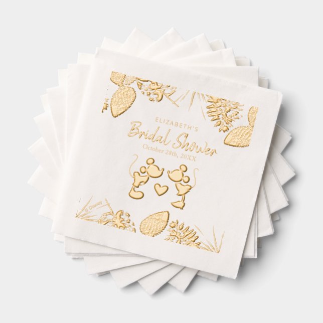 Mickey & Minnie | Tropical Faux Gold Bridal Shower Foil Napkins (Insitu (Stacked))