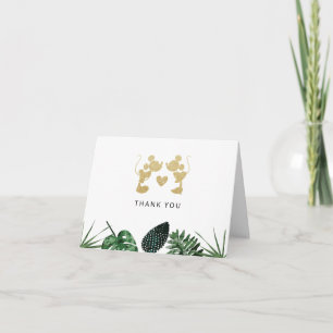 Mickey & Minnie   Tropical Faux Gold Bridal Shower Letterpress Thank You Card
