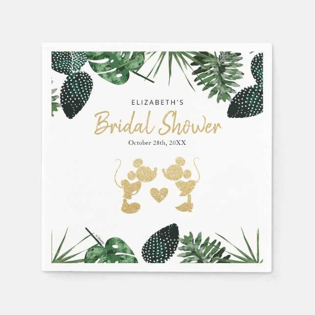 Mickey & Minnie | Tropical Faux Gold Bridal Shower Napkins (Front)