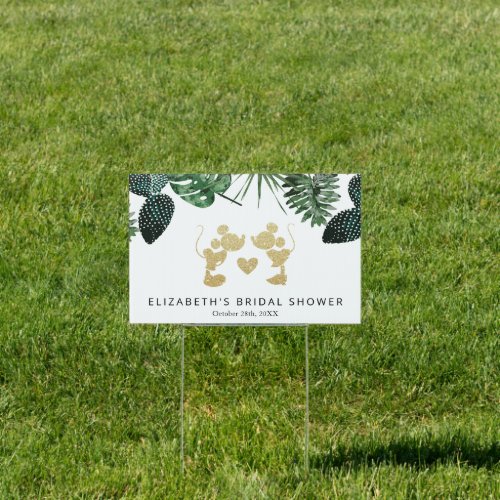 Mickey  Minnie  Tropical Faux Gold Bridal Shower Sign