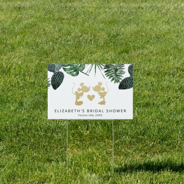Mickey & Minnie | Tropical Faux Gold Bridal Shower Sign (Insitu)