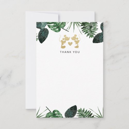 Mickey  Minnie  Tropical Faux Gold Bridal Shower Thank You Card