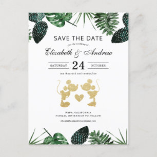 Mickey & Minnie Tropical Glitter Save the Date Postcard