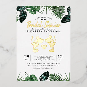 Mickey & Minnie   Tropical Gold Bridal Shower Foil Invitation