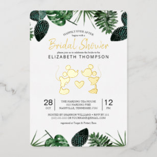 Mickey & Minnie   Tropical Gold Bridal Shower Foil Invitation