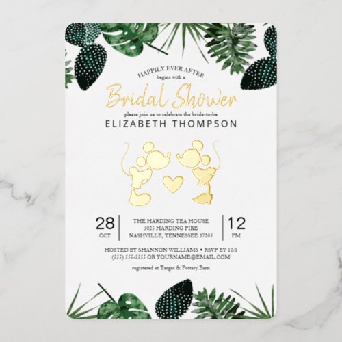 Mickey  Minnie  Tropical Gold Bridal Shower Foil Invitation