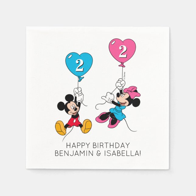 Mickey & Minnie | Twins Birthday Balloons Napkins (Front)