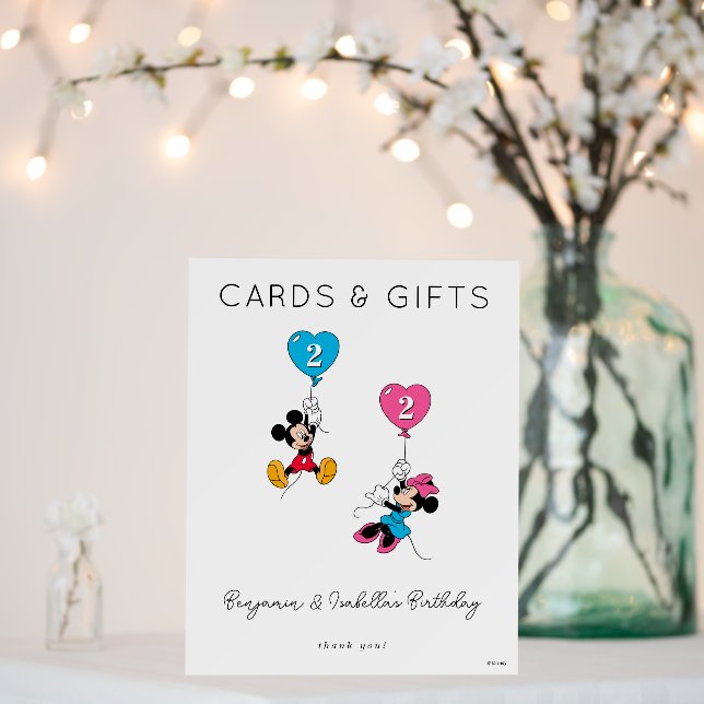 Mickey & Minnie Twins Birthday Cards & Gifts Sign (In Situ (Wedding))