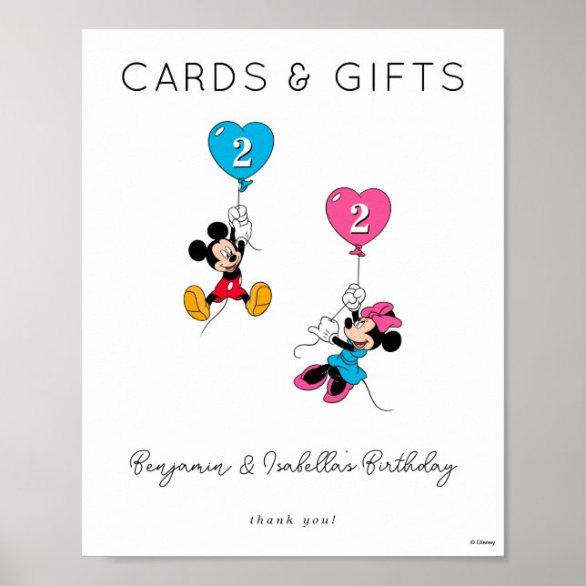 Mickey & Minnie Twins Birthday Cards & Gifts Sign (Front)