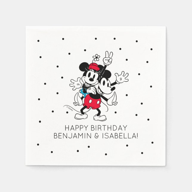 Mickey & Minnie | Twins Birthday  Napkins (Front)