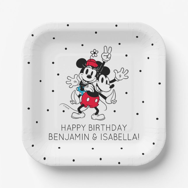 Mickey & Minnie | Twins Birthday  Paper Plates (Front)
