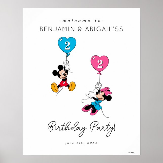 Mickey & Minnie Twins Birthday Party Welcome Sign (Front)