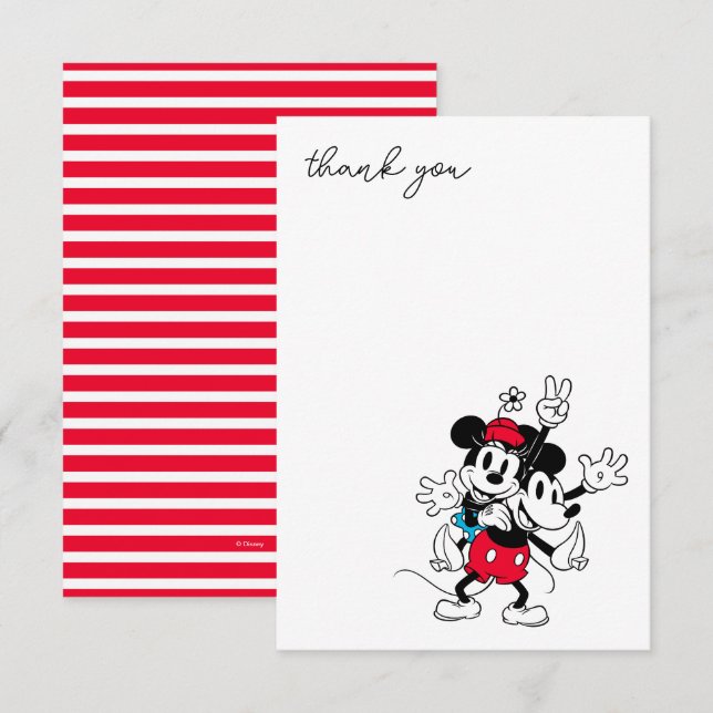 Mickey & Minnie | Twins Birthday Thank You Card (Front/Back)