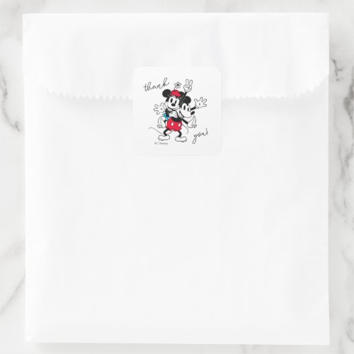 Mickey  Minnie  Twins Birthday Thank You Square Sticker