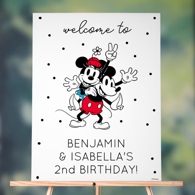 Mickey & Minnie | Twins Birthday Welcome Acrylic Sign (Neutral)