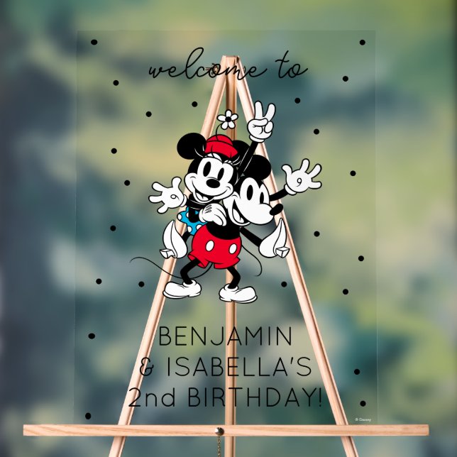 Mickey & Minnie | Twins Birthday Welcome Acrylic Sign (Neutral)