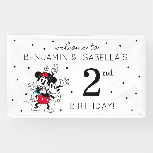 Mickey  Minnie  Twins Birthday Welcome Banner