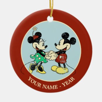 Mickey & Minnie | Vintage Add Your Name Ceramic Ornament by MickeyAndFriends at Zazzle