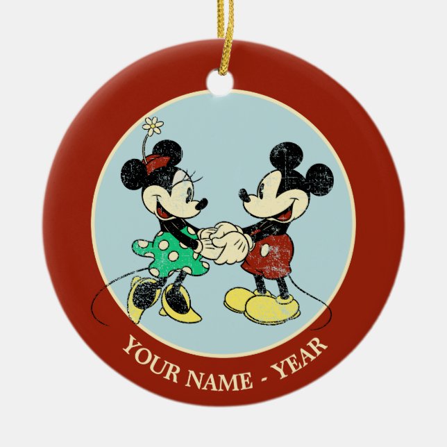 Mickey & Minnie | Vintage Add Your Name Ceramic Ornament (Front)